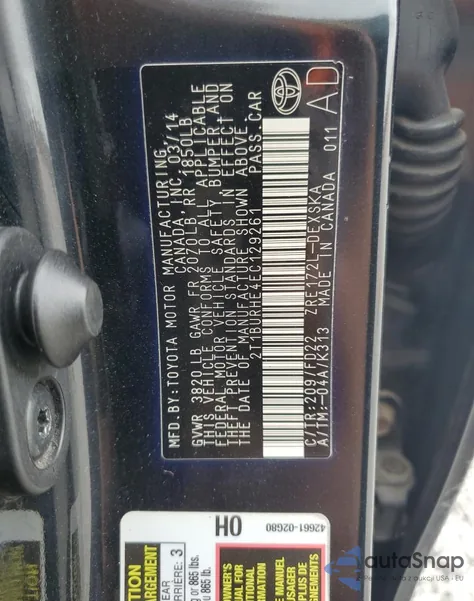 2014 Toyota Corolla L z USA, uszkodzony, nr VIN 2T1BURHE4EC129261